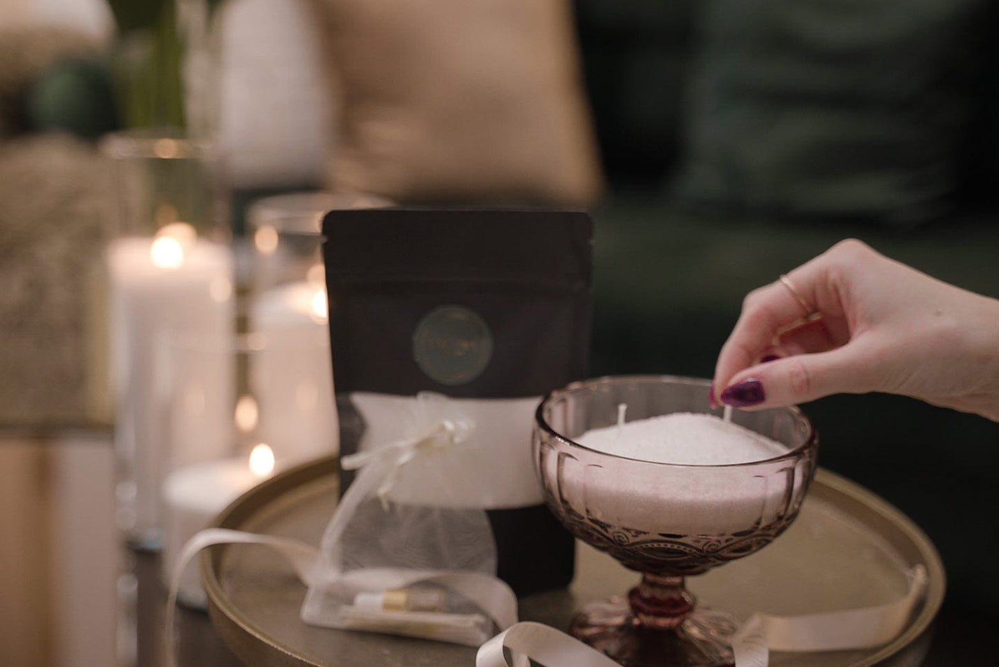 PearlCandle Set de lumânare pudră perlată in recipient