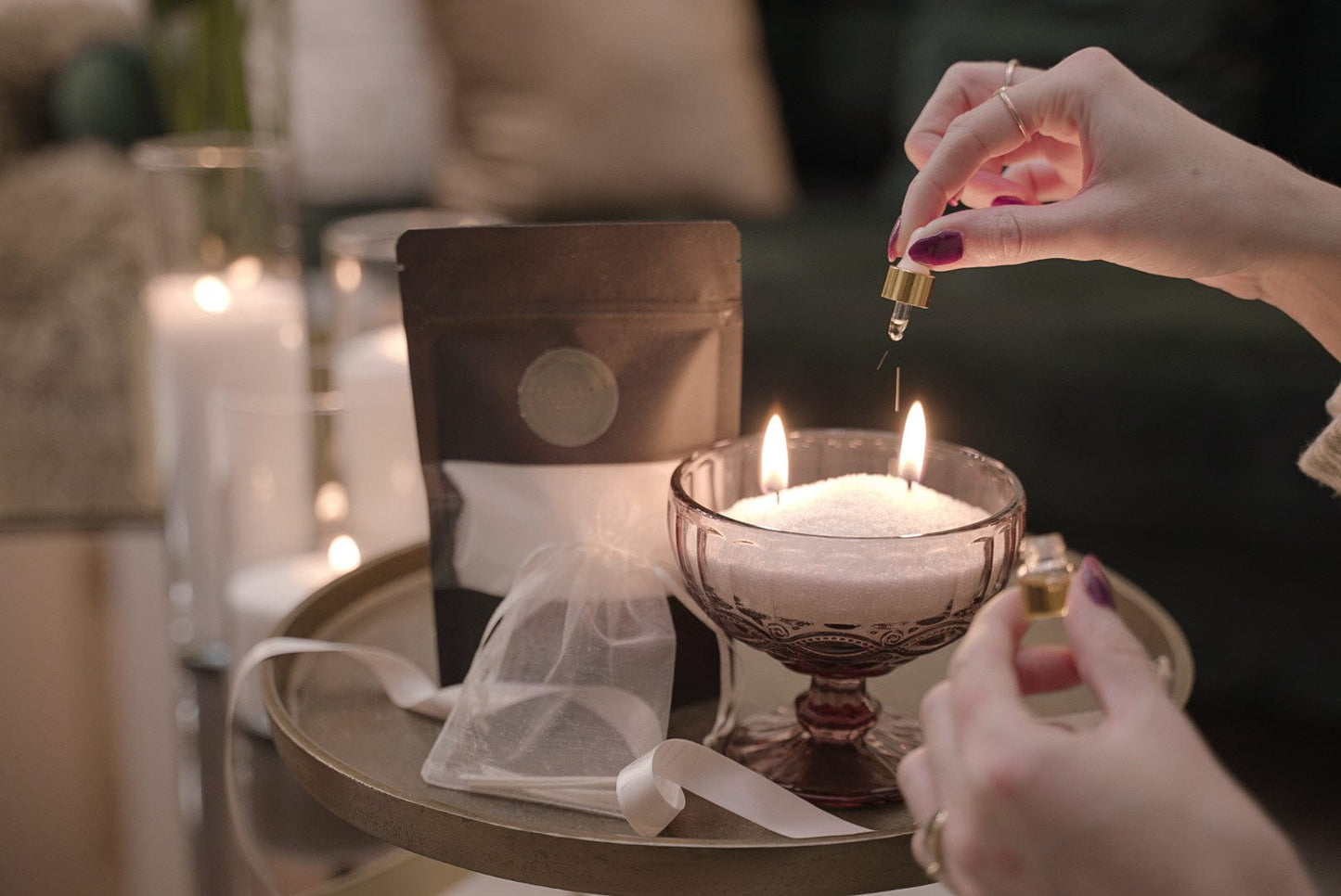 PearlCandle Set de lumânare pudră perlată in recipient