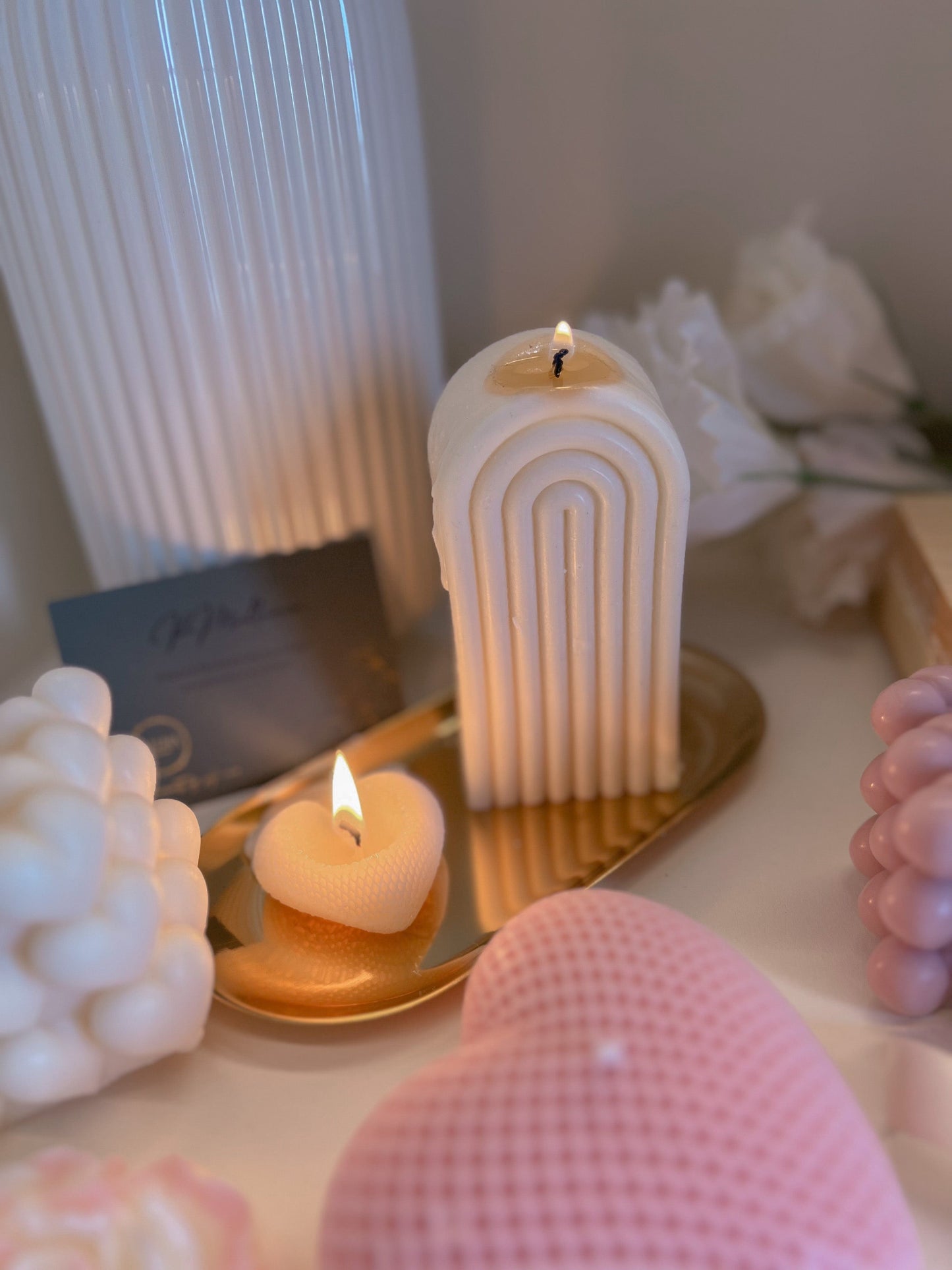 Tava decorativa aurie eleganta pentru lumanare